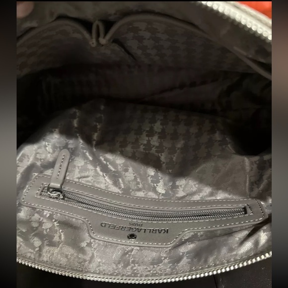 Karl Lagerfeld Authentic Taupe White Silver Satchel New With Tags - Picture 6 of 6